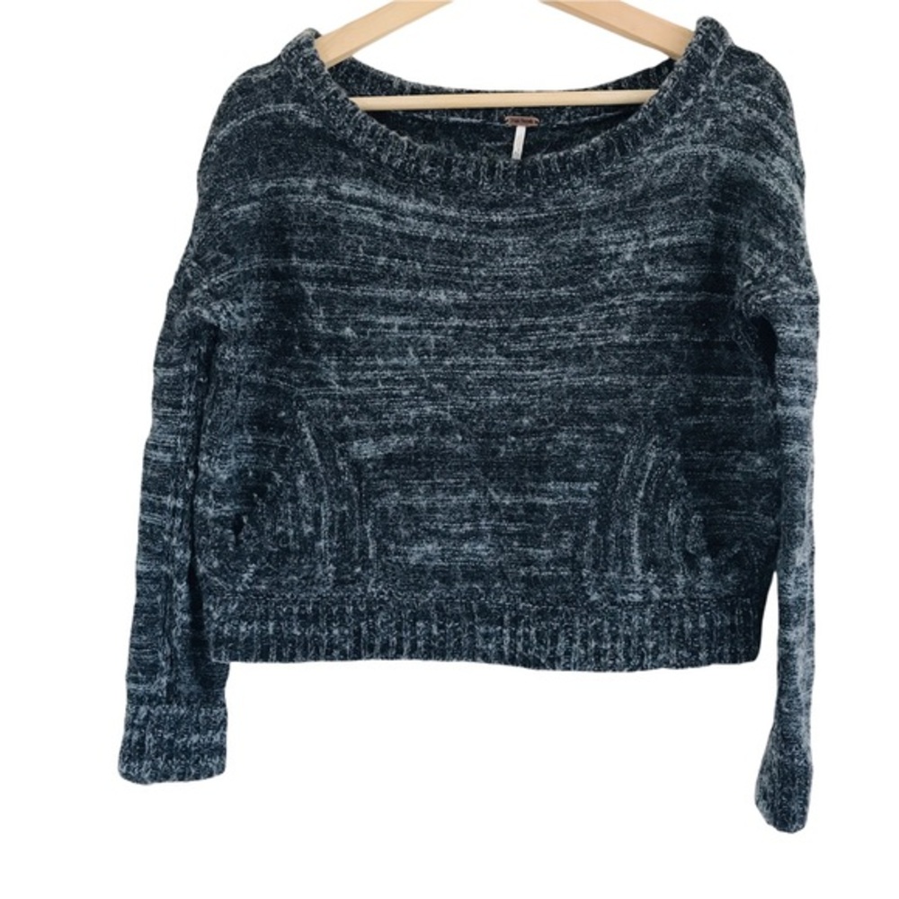 Free People gray Fuzzy striped marled‎ alpaca wool blend cropped Sweater Size S